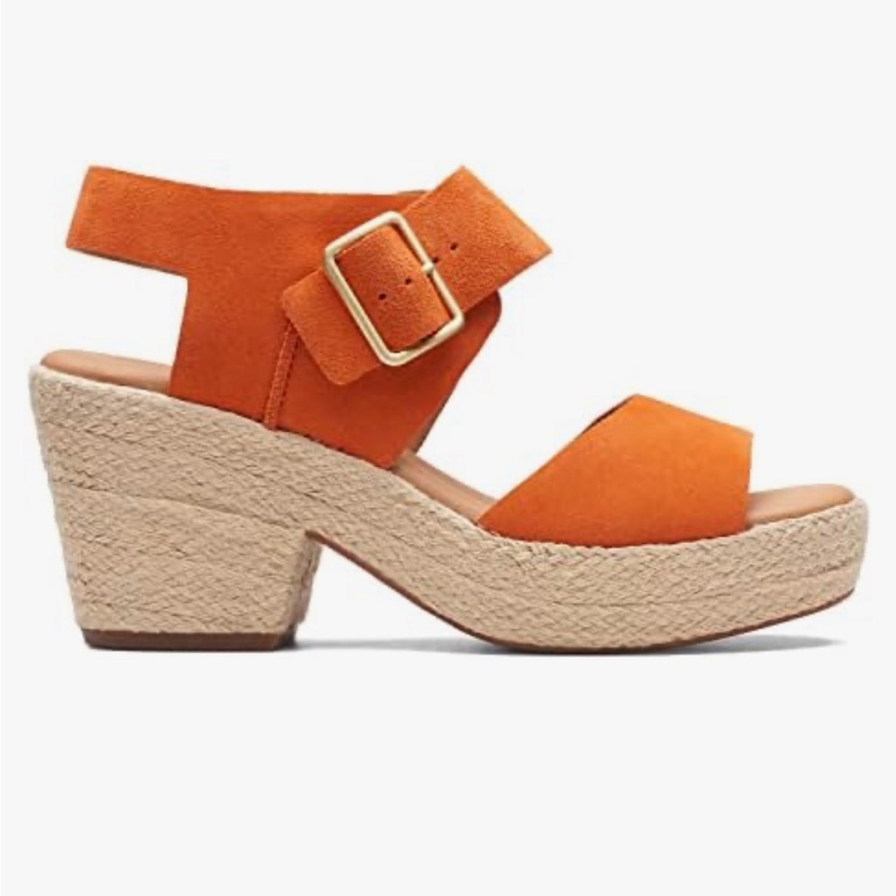 Clark’s Kimmeihi Strap Women's Orange Sandals Heeled Leather size 9